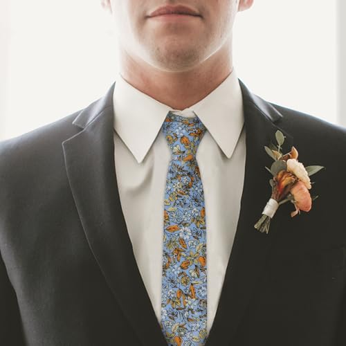 Image of Mantieqingway Men's Skinny Tie, Cotton Floral Ties for Men Wedding Necktie for Groom, Groomsmen, Missions, Dances