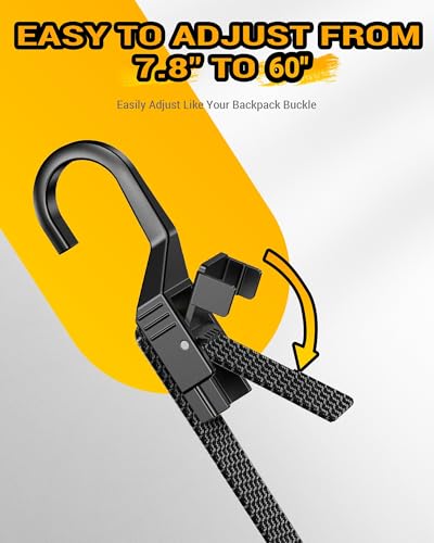 Image of 60 inch Flat Adjustable Bungee Cords with Hooks, 3X Faster to Adjust the Length | LUCKY STRAPS 6 Pack Black Heavy Duty Bungee Straps for Cargo, Bike, Cart, Tent, Truck, Camping, Outdoor