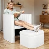 COEWSKE Reading Accent Chair with Storage Ottoman, Modern Living Room Armchair, Cream Boucle Upholstered Barrel Sherpa Chair with Footrest for Bedroom/Reading/Guestroom