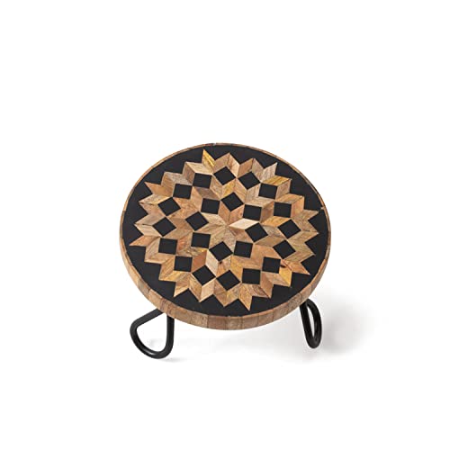 Image of CASADECOR Modern Scandinavian Wood & Metal Pizza Cake Stand Pack of 1 (Black, Diameter-8 Inch)