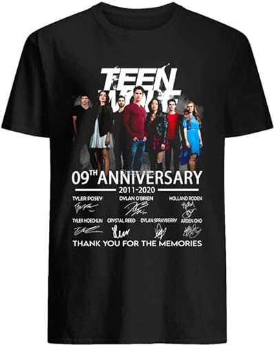 QIESHEOK Teen Movie Wolf Teenwolf 9Th Anniversary 2011-2020 Cast Signed Unisex O-Neck 100% Cotton Short-Sleeve T-Shirts Black XXL