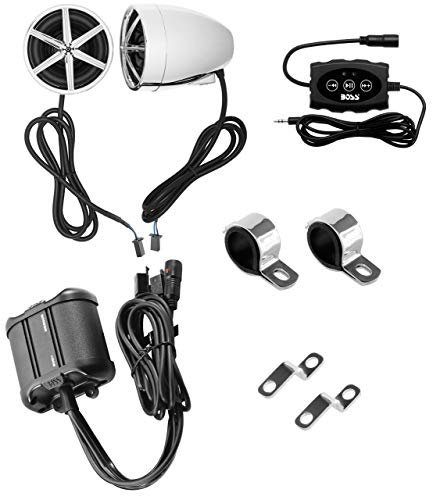 BOSS Audio Systems MC600B Bluetooth, All-Terrain, Weatherproof Speaker And Amplifier Sound System, 2 3 Inch Speakers, Compact Amplifier, Bluetooth Multi-Function Remote Control