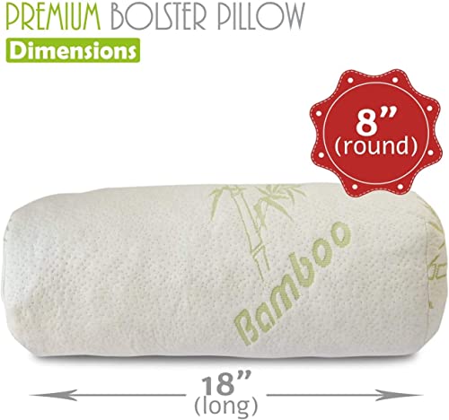 Premium Bamboo Bolster Pillow For Bed Shredded Memory Foam Pillow Cervical Support For Legs Round Neck Pillow For Neck Pain Therapeutic Orthopedic Removable Zipper Cover With Free 3D Mask And Earplugs #TOP3
