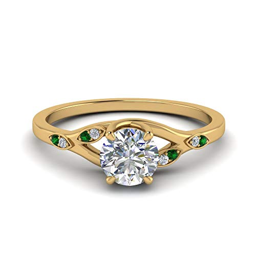 Image of Choose Your Gemstone Nature Inspired Diamond CZ Engagement Ring Yellow Gold Plated Round Shape Petite Engagement Rings Lightweight Office Wear Everyday Gift Jewelry US Size 4 to 12