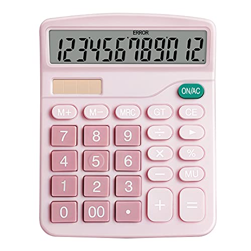 Calculatrice de Bureau Grandes calculatrices de Bureau Fonction Standard Électronique de Base Grand écran LCD à 12 Chiffres Calculatrice à Gros Boutons Calculatrice Solaire (Rose)