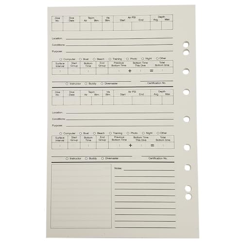 JCS Scuba Diving Log Book Refill 50 Log Pages