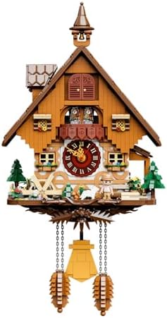 PANTASY Cuckoo Clock Building Block Set -Vintage Chalet Design, Real Working Mechanical Wall Clock Model with Motorized Cuckoo,Rotating Stage,and Waterwheel -Perfect for Adult Builders and Home Décor