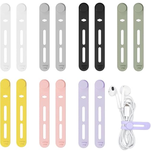 COYUN 14 Pezzi Fascette Riutilizzabili, Fascetta Cavi in Silicone, Fascette Fermacavi Riutilizzabili, Clip per Cavi, Avvolgicavo per Cavo, Porta Auricolari, Organizzatore Cavi(7 Colori)