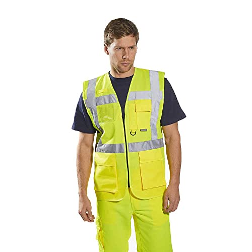Portwest Hi Vis Regular Fit Berlin Executive Vest, Yellow, Medium