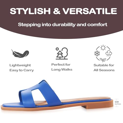 Image of Sandals for Women Dressy Comfortable Flat Open Toe Casual Cute Trendy Shoes Soft Faux Leather Slip On Ladies Slides for Summer