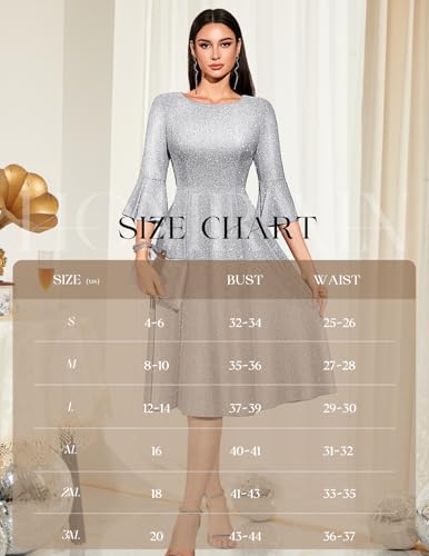 Image of HomRain Women's Church Dresses Modest Bell Sleeve Wedding Guest Cocktail Tea Party Vintage Evening Dress