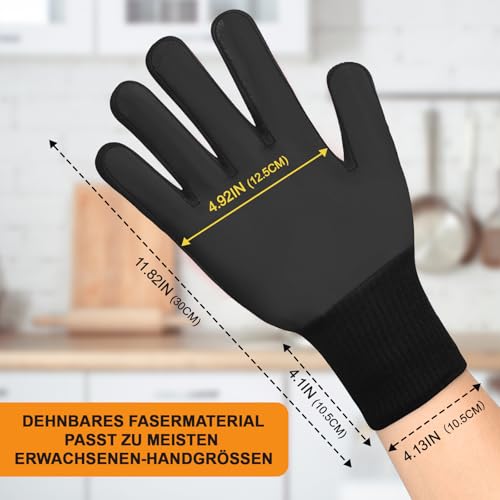 FITFETS Grillhandschuhe (Hitzebeständig), Ofenhandschuhe, rutschfeste Silikon - Feuerfeste Handschuhe, BBQ Handschuhe, Küchenkochhandschuhe 3