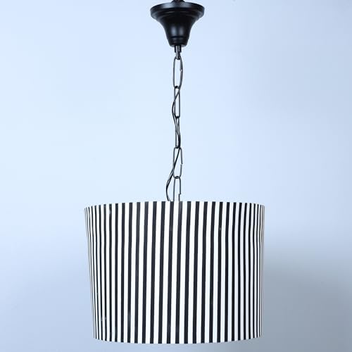Image of tu casa Zebra Stripe Print Fabric Glow Pendent Light Hanging Lamp for Bedroom, Living Room, Lounge, Office, Gifting Area Without Bulb for Home Decoration (Height - 20 inch)