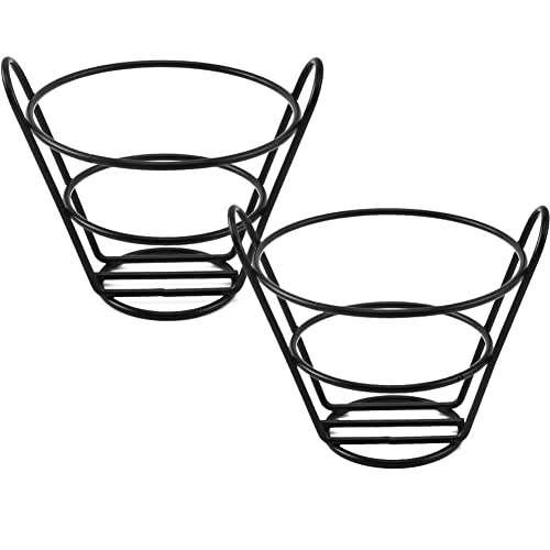 2Pcs Wire Metal French Fries Stand Rack Holder Chips Snack Fried Chicken Cone Basket for Kitchen Bar Restaurant Party Supplies, Black