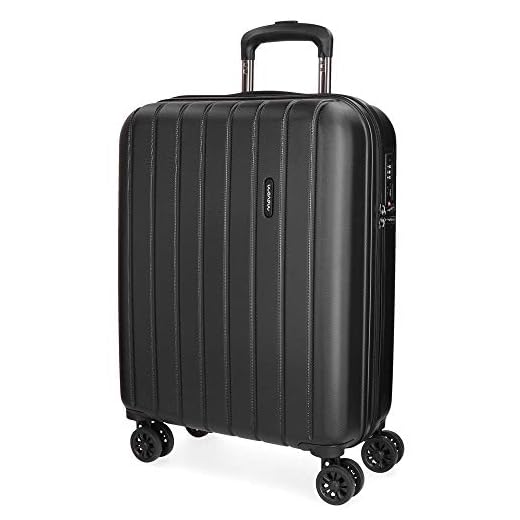 Movom Wood Maleta de cabina Negro 40x55x20 cms Rígida ABS Cierre TSA 38L 3,2Kgs 4 Ruedas dobles Extensible Equipaje de Mano