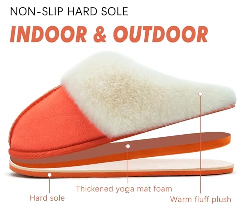 Image of KuaiLu Womens Cozy Memory Foam Slippers Ladies Fuzzy Faux Fur Lined Warm Arch Support House Shoes Slip on Comfy Winter Scuff Indoor Outdoor Rubber Hard Sole