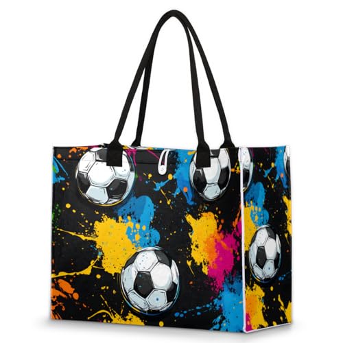 Soccer Colored Tote Bag for Women Large Beach Bag Reusable Tote Bags for Work Travel Beach Shopping