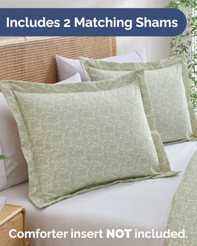 Image of Duvet Cover King - Floral Duvet Cover Set - 3 Piece - Sage Retro Floral | Soft Floral Duvet Cover 104 x 90 with 2 Pillow Shams, Comfy Floral Bedding Set, Hotel Luxury with Zipper Closures & Ties