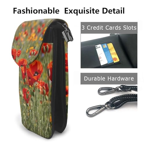 poppy flowers Print Small Crossbody Handbags Adjustable Shoulder Strap for Women Mini Cell Phone Purse2