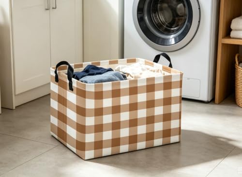 Image of Kids Basket Grid Storage Basket Gift Basket Rectangular Bedroom Decor for Books(Brown grid)