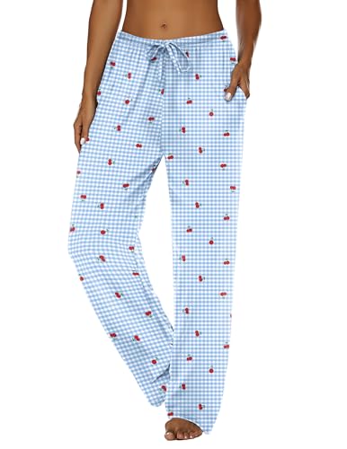 Image of Ekouaer Women Pajama Pants Comfy Pj Bottom with Pockets Stretch Plaid Sleepwear