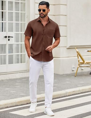 Image of COOFANDY Mens Short Sleeve Casual Button Down Shirts Summer Untucked Dress Shirts with Pocket