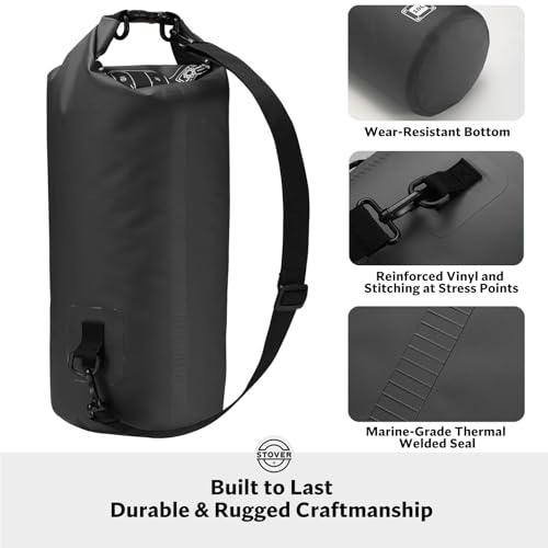 Image of STOVER 5 /10 /25 /30 /40L Waterproof Dry Bag, Medium Lightweight Roll Top Dry Bag Backpack w /Waterproof Phone Case, Kayaking, Travel, Hiking, Fishing, Tubing, Camping, the Beach, Men /Women (Black)