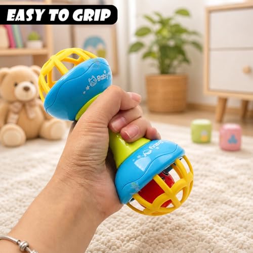 Image of WISHKEY Plastic Colorful Rattles for Infants, BPA Free Non-Toxic Shake & Grab Toys for New Born Babies, Early Age Toys for Kids, 0-6 Months, Multicolor (Pack of 2)