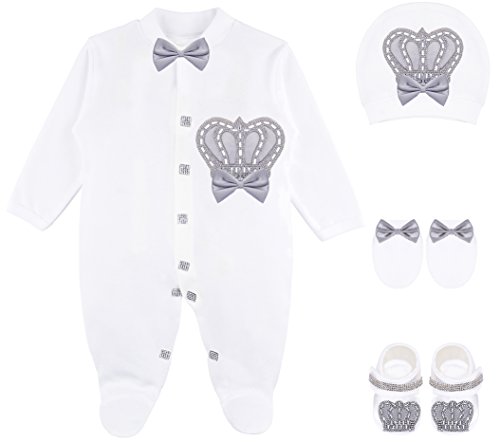Lilax Baby Boy Newborn Crown Jewels Layette 4 Piece Gift Set 0-3 Months Grey 0-3M