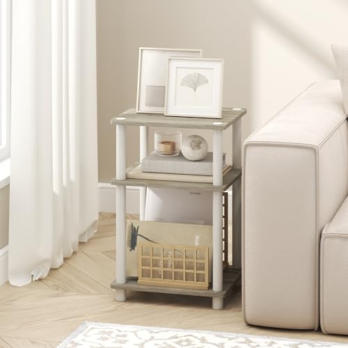 Image of Furinno Turn-N-Tube Side Table, 3-Tier End Table with Open Shelf, Toolless Assembly Night Stand, Bedside Table, for Living Room, Bedroom, Light Oak