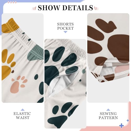 Cat Paw Print Boys Long Pants Soft Trousers Elastic Waist Kids Lounge Bottoms with Pockets S-XL4