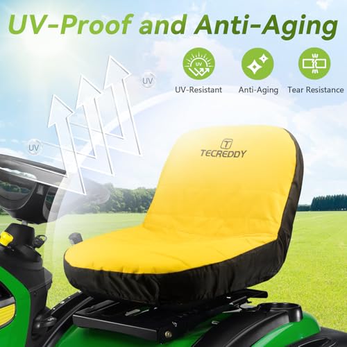 Image of Lawn Mower Seat Cover for John Deere LP92334 Riding Mower, Fits 14 inch - 16'' Seats, Weatherproof 600D Oxford Fabric Tractor Seat Cover, Large