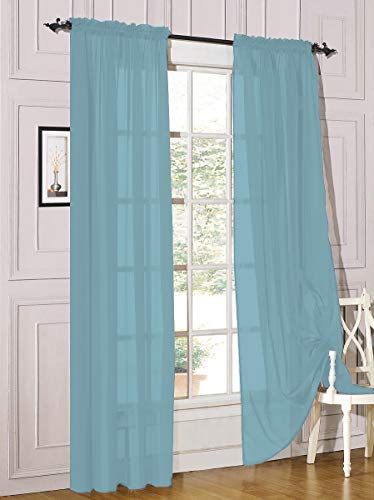 Decotex 2 Piece Sheer Voile Light Filtering Rod Pocket Window Curtain Panel Drape Set Available in a Variety of Sizes and Colors (54" X 63", Slate Blue)