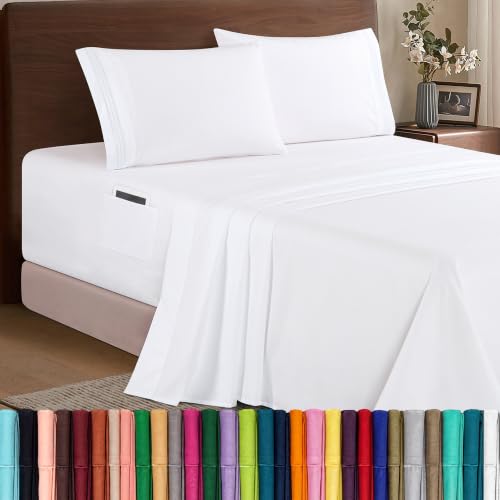Image of Elegant Comfort Luxury 1500 Premium Hotel Quality Microfiber 4-Piece Sheet Set - Soft, All Around Elastic 18-24 Inches Deep Fitted Sheet - Extra Deep Pocket Sheets, King, White