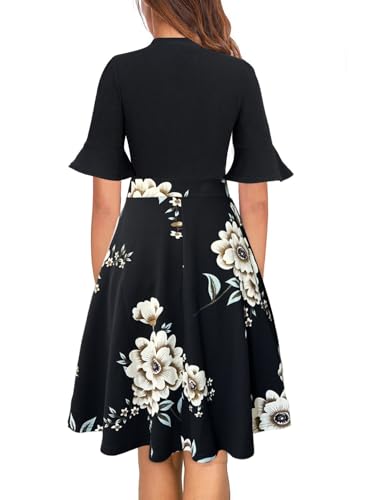 Image of Women Summer Floral Ruffle Sleeve Wear to Work Church Wedding Guest Party Dresses