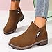 Womens Fashion Suede Ankle Boot Comfort Lug Sole Slip-On Shoes Round Toe Chunky Heel Western Bootie with Zippers Brown
