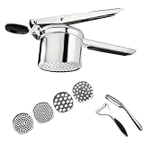 Edelstahl Kartoffelpresse | Kartoffelstampfer mit 4 Wechselplatten | Spätzlepresse & Spaghettieispresse | Hochwertige Potato Masher aus Edelstahl