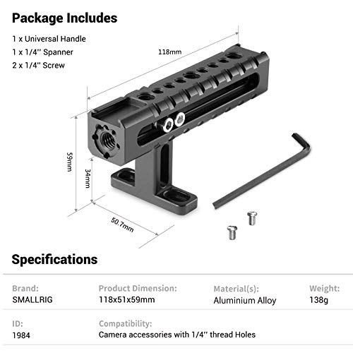 Smallrig Top Handle Grip With Locating Point For Arri, Adjustable Camera Handle With Mounting Points, Shoe Mount For Video Camera Cages, Led Lights Microphones- 1984 #TOP7