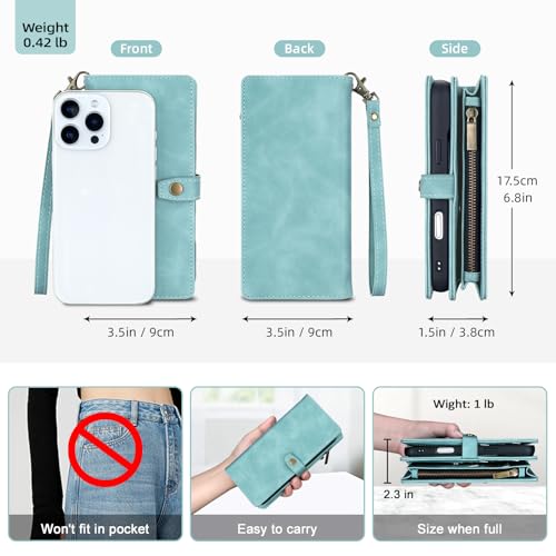 TwoHead Wallet Case Compatible with iPhone 16 Pro Max,Detachable Magnetic Phone Case,PU Leather All-Round Protective Case Wallet with Card Holder/Change Pocket,6.9 in,Blue by TwoHead - Used condition - Image 6
