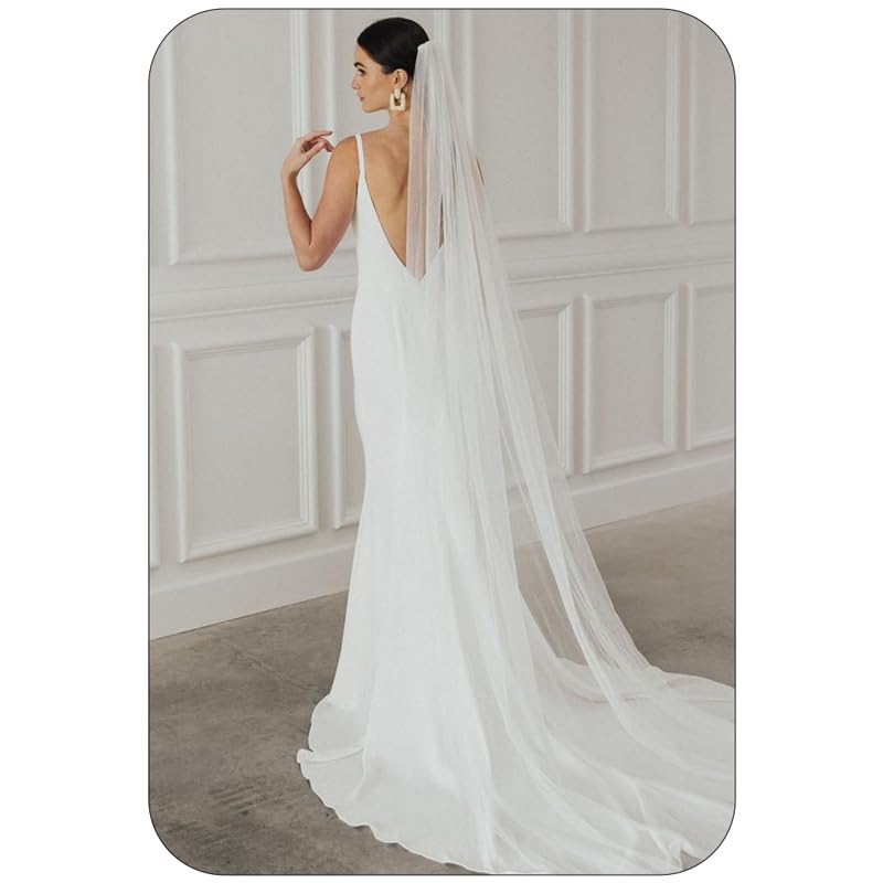 Latious 1-Tier Bride Wedding Veil White Long Cathedral Bridal Tulle with Comb for Women, 2-Ivory, Free Size