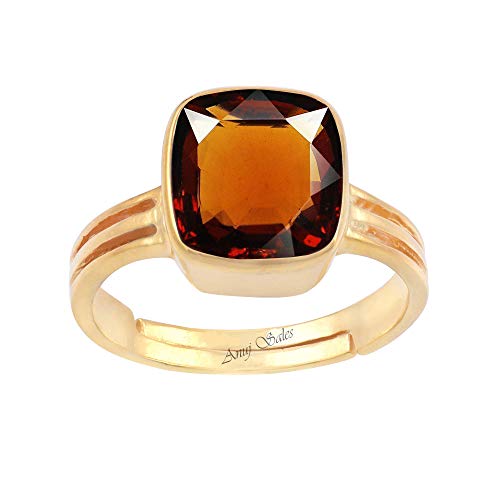 Gomed Ceylan grenat hessonite, bague ajustable plaquée or, cadeau idéal homme et femme
