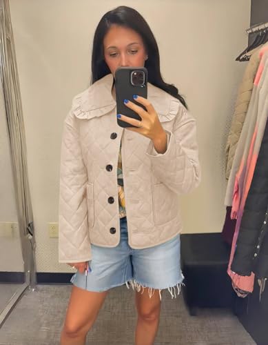 Chic and Cozy: Fnortc Women's Ruffle Collar Quilted Puffer Jacket in Sand for Effortless Autumn Style - Image 7