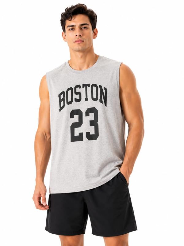 Boston 23 Men Sleeveless Gym Vest Tank Top | Cotton Blend Sports T-Shirt for Workout Running Training, Gym & Casual | Breathable Regular Fit Athletic Muscle Tee-image-27