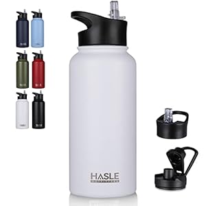 HASLE OUTFITTERS 32 oz Insulated Water Bottle Stainless Steel Double Walled Vacuum Sports Water Bottle with 2 Lids (Straw and Spout Lid) for Gym Camping Hiking(White,1)
