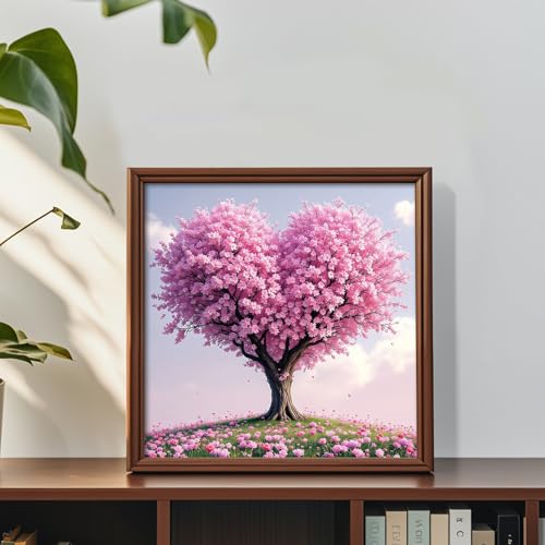 Image of AiYuanzsh 5D Diamond Painting Kits for Adults, Heart Flower Tree Diamond Art Kits for Beginners, Love Cherry Blossom Tree DIY Full Drill Diamond Dot Gem Painting for Home Wall Decor 13.8x13.8inch