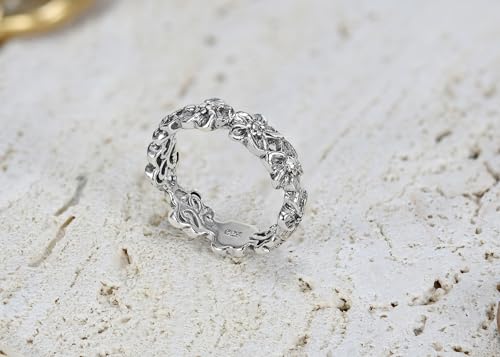 AeraVida Sterling Silver Plumeria Ring – Dainty Floral Eternity Band with Oxidized Finish, Hawaiian Flower Stackable 925 Silver Ring for Women, Boho Summer Jewelry Gift3