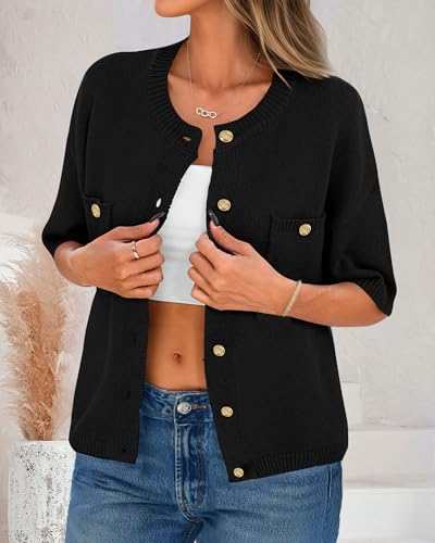 Womens Cardigan Sweaters Short Sleeve 2025 Button Up Y2k Summer Crew Neck Crop Lightweight Knit Shirt Tops2
