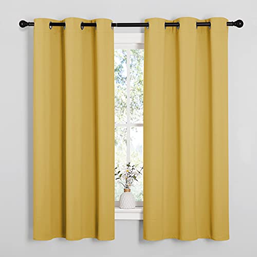 Image of NICETOWN Blackout Curtains /Drapes for Bedroom, Triple Weave Microfiber Home Thermal Insulated Solid Ring Top for Nursery Living Room (Yellow, Set of 2, 42 x 63 Inch)