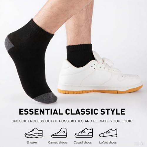 LITERRA 20 Pack Men & Women Ankle Socks - Bulk Athletic Unisex Quarter Sock, Breathable Thin Casual Basic Socks in Black, Shoe Size 8-12 - Thumbnail 2