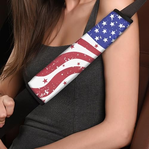 Image of AFPANQZ 4th of July Flag Seat Belt Cover Pads Kit 2 Packs Comfortable Driving Shoulder Protectors Car Safety Seatbelt Pads Soft Comfort Cushion Car Seats Accessories Backpack Strap Pad